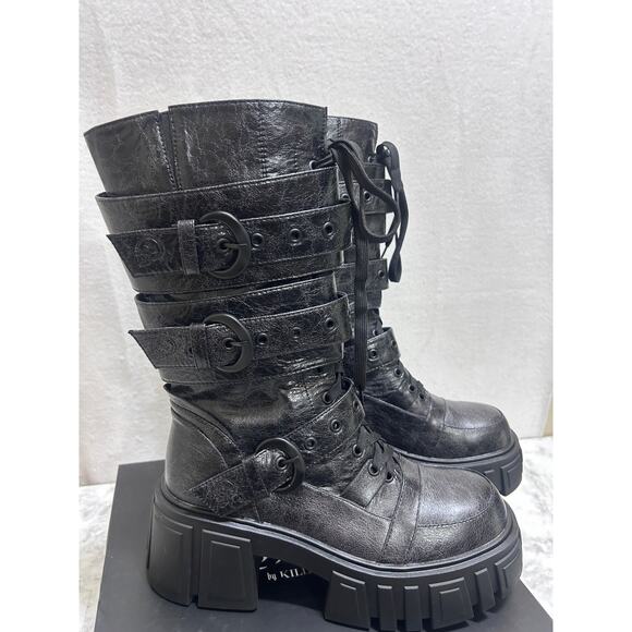 Killstar KIHILIST RUPTURA Boots Black Size 10 Textured Design Gothic Whimsygoth - Picture 1 of 11